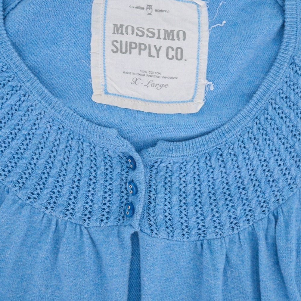 Mossimo Supply Co. Sky Blue Babydoll Top Pointelle Yoke Cap Sleeves - Picture 3 of 4